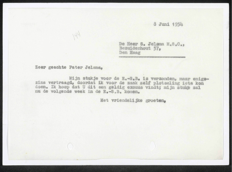 Letter to S. Jelsma
