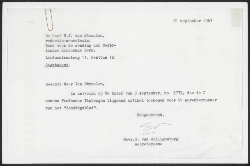 Letter to H.J. van Straalen