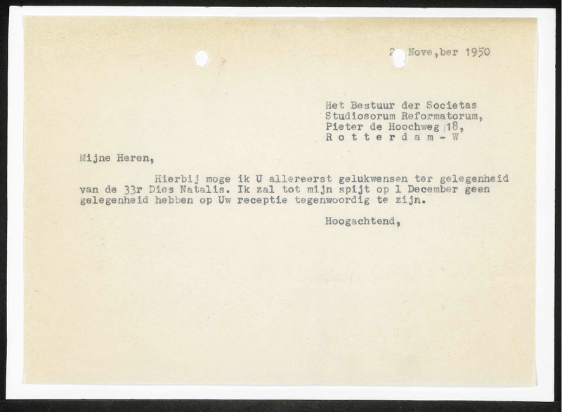 Letter to Societas Studiosorum Reformatorum