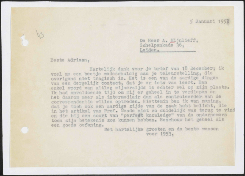 Letter to A. Mijnlieff