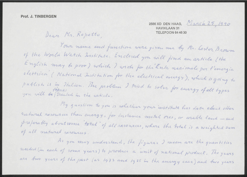 Letter to Robert Repetto