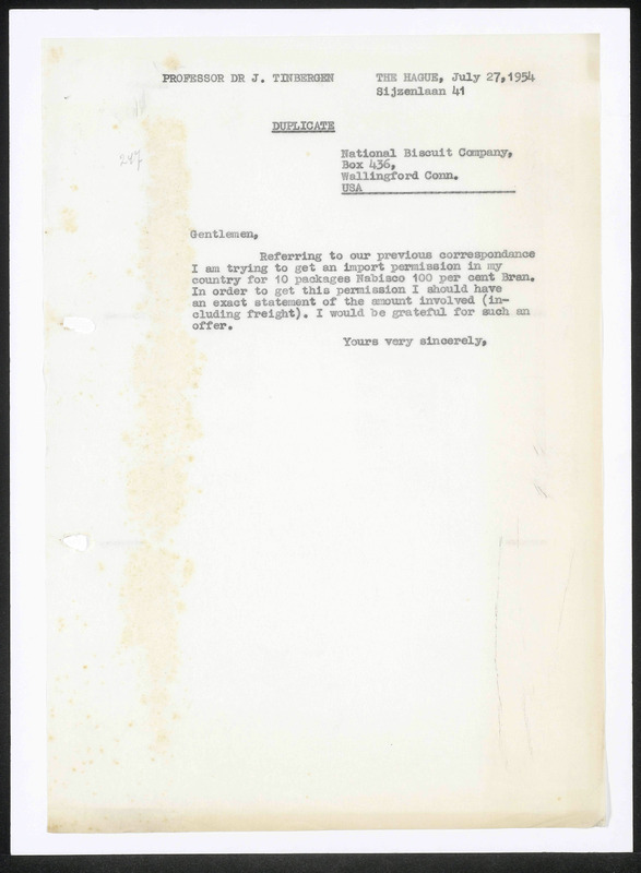 Letter to National Biscuit Company