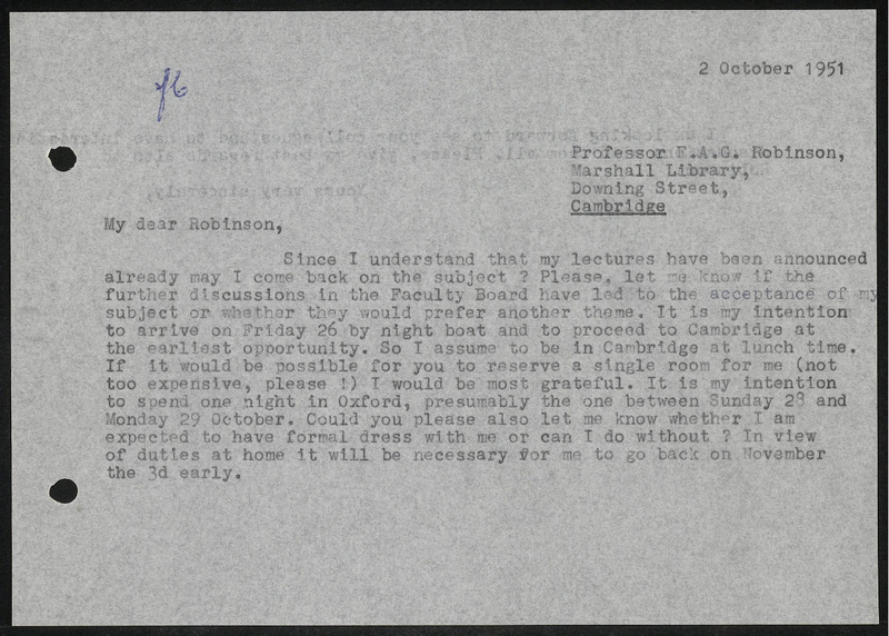 Letter to E.A.G. Robinson
