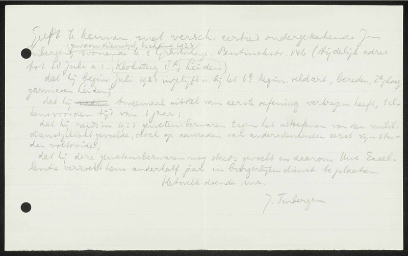 Letter to Departement van Oorlog