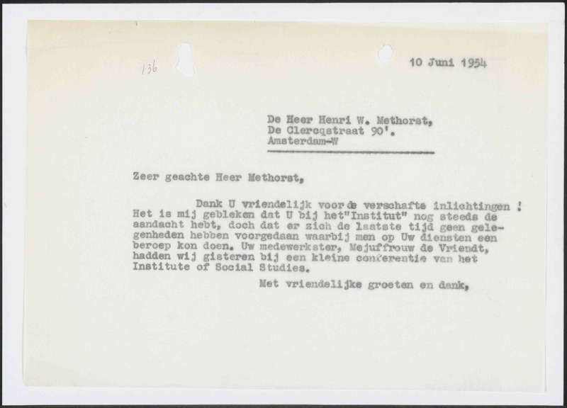 Letter to H.W. Methorst Jr.