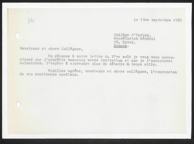 Letter to Collège d'Europe Bruges