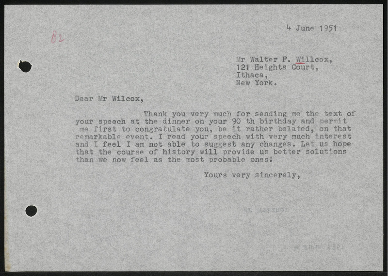 Letter to W.F. Willcox