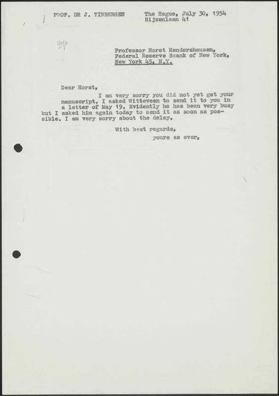 Letter to Horst Mendershausen