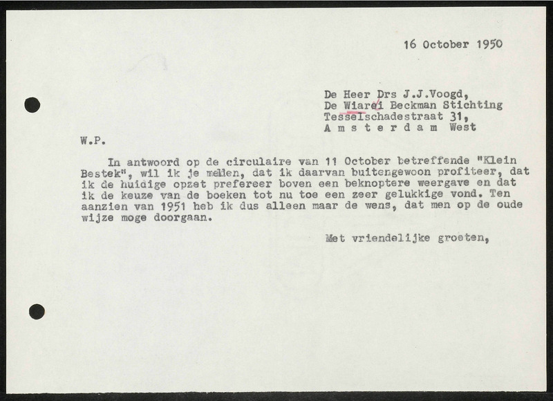 Letter to J.J. Voogd