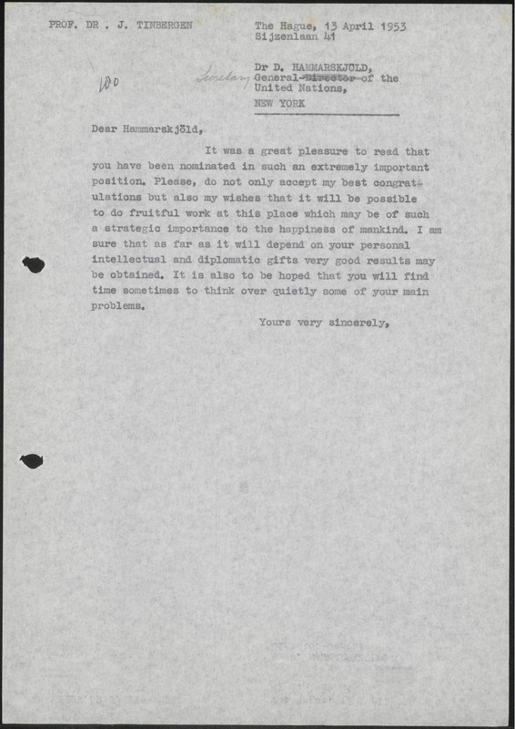 Letter to D. Hammarskjöld