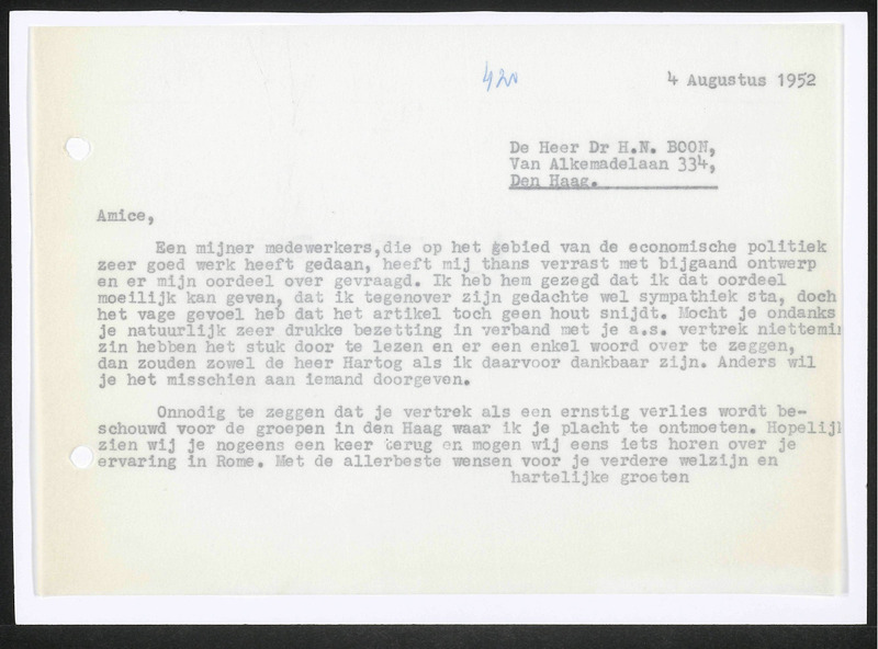 Letter to H.N. Boon