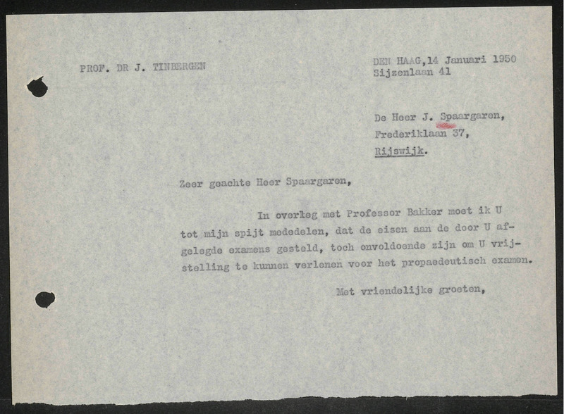Letter to J. Spaargaren