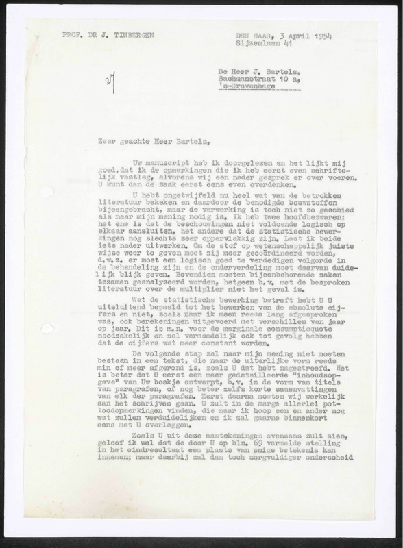 Letter to J. Bartels
