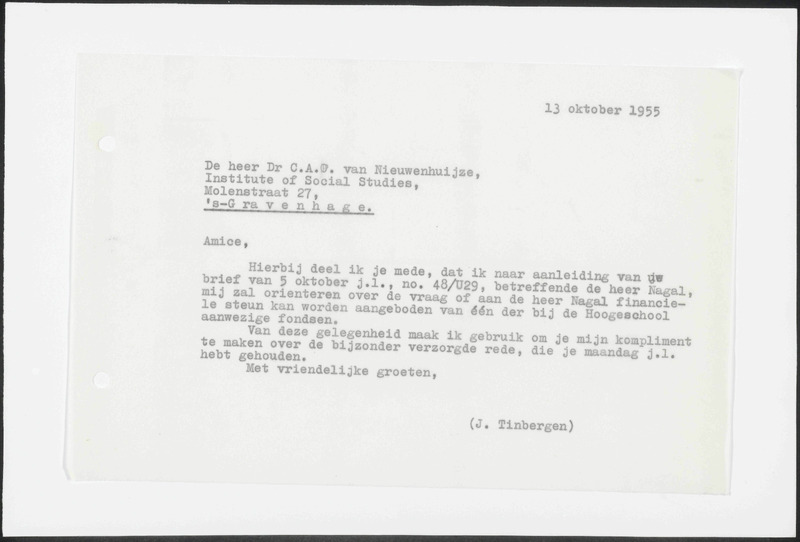 Letter to C.A.O. van Nieuwenhuyze