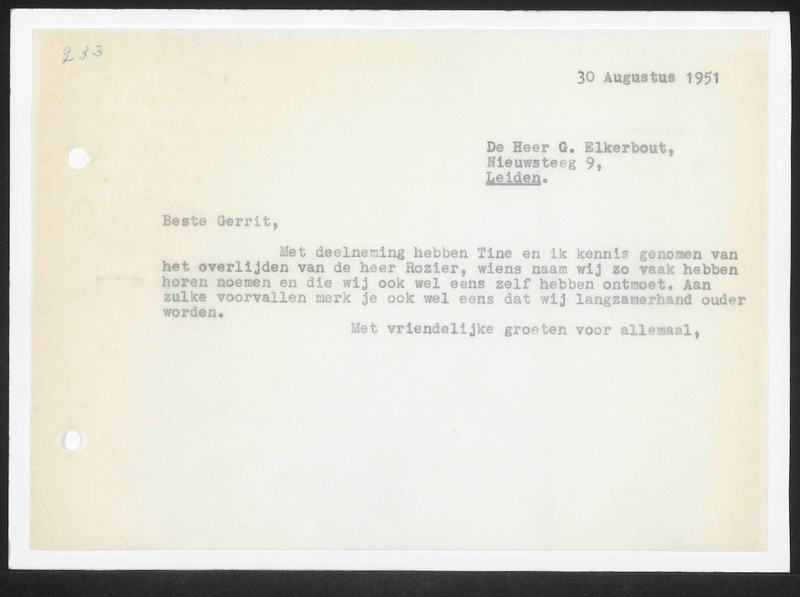 Letter to G. Elkerbout