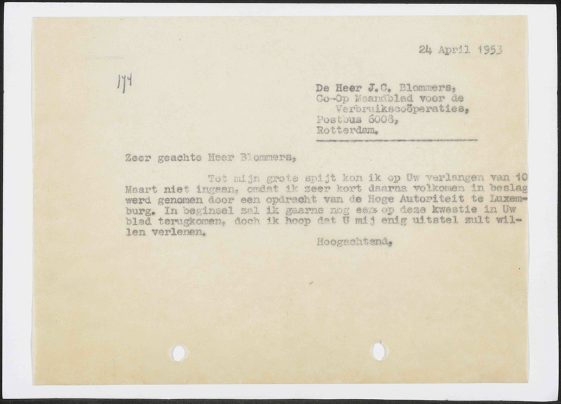 Letter to J.C. Blommers