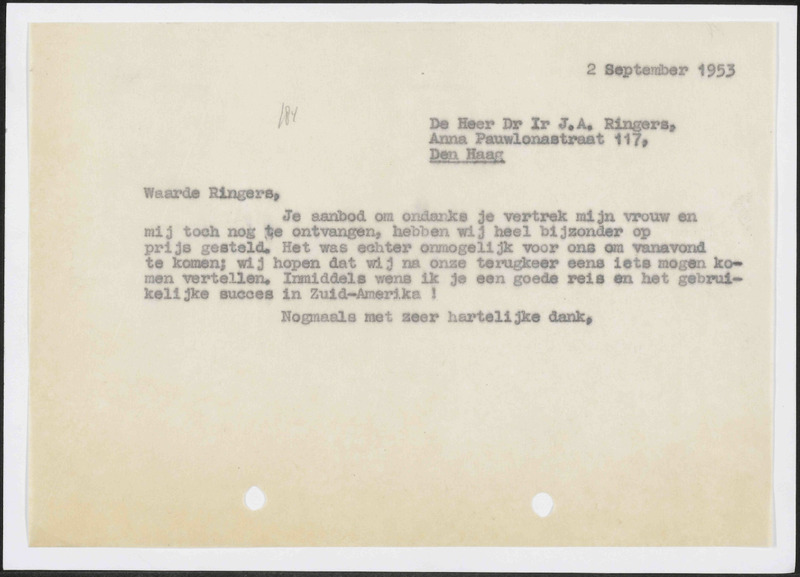 Letter to J.A. Ringers
