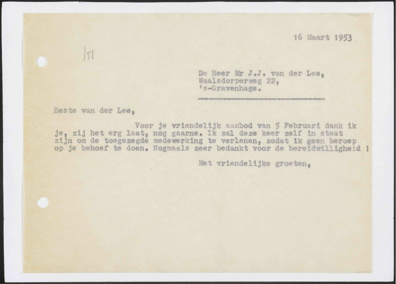 Letter to J.J. van der Lee
