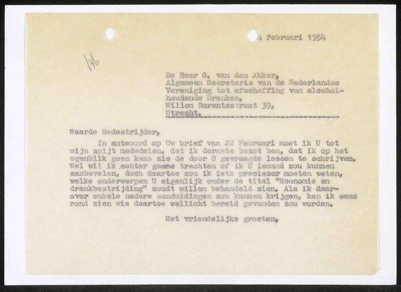 Letter to G. van den Akker
