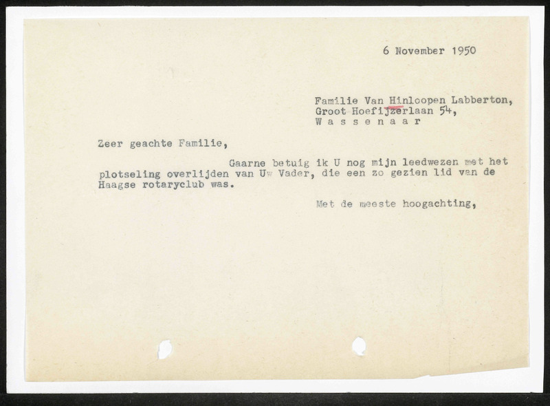 Letter to van Hinloopen Labberton