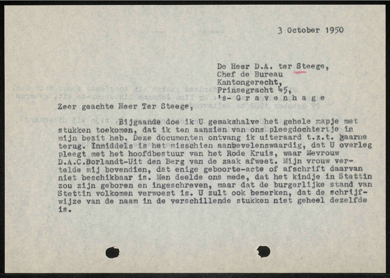 Letter to D.A. ter Steege