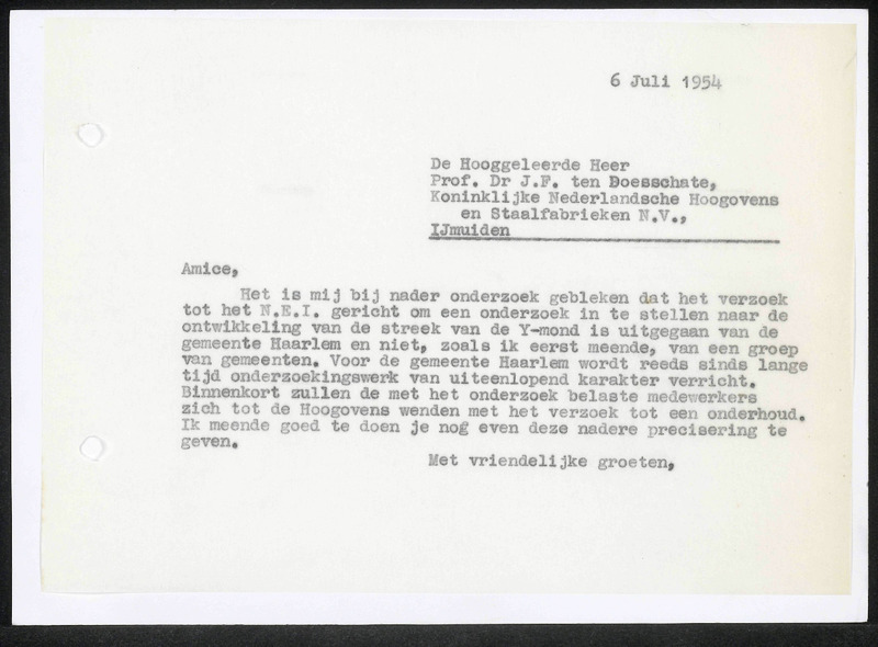 Letter to J.F. ten Doesschate