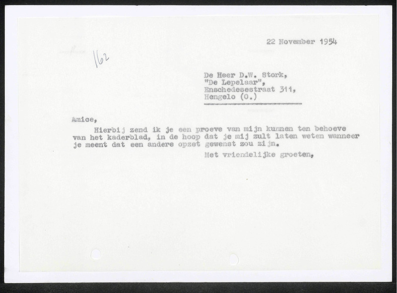Letter to D.W. Stork