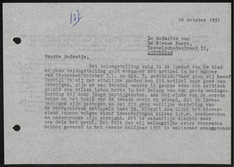 Letter to De Nieuwe Koers