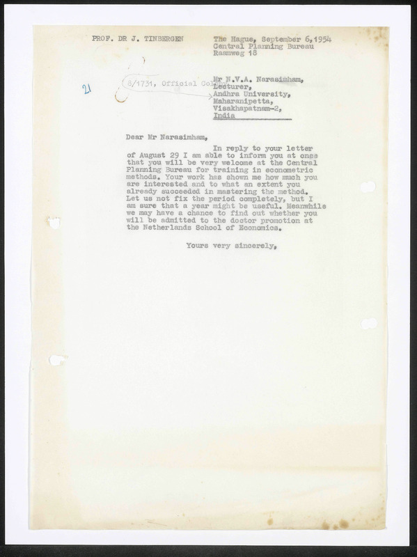 Letter to N.V.A. Narasimham
