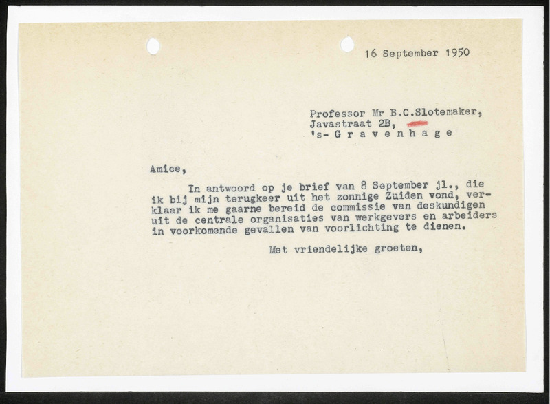 Letter to B.C. Slotemaker
