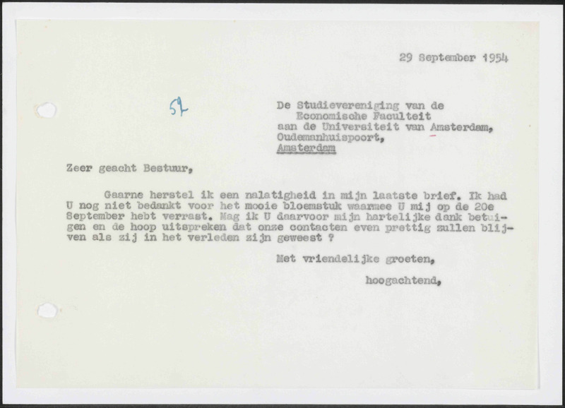 Letter to Universiteit van Amsterdam