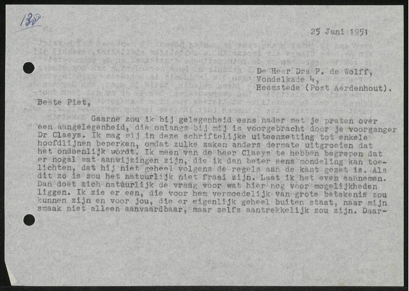 Letter to Piet de Wolff