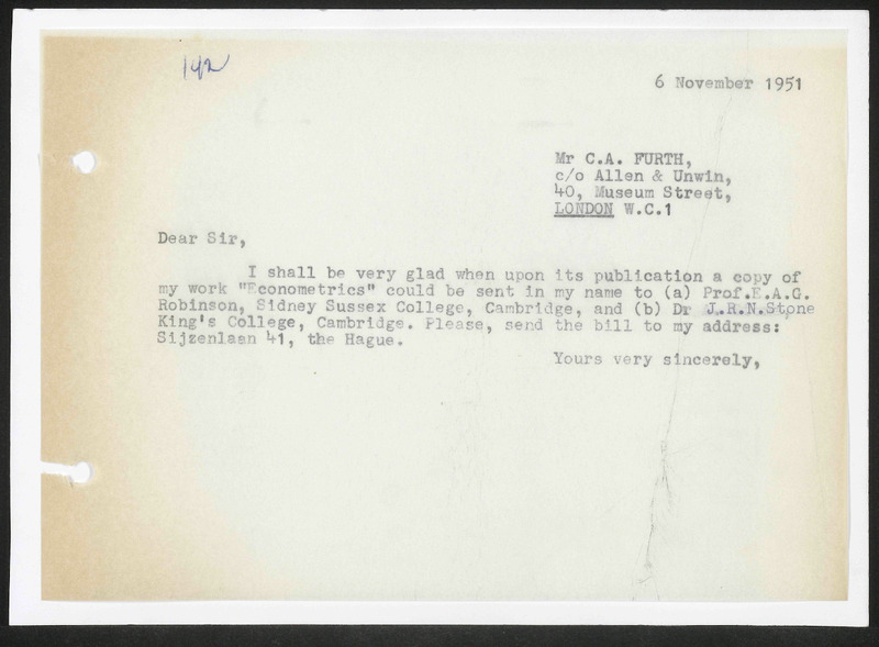 Letter to C.A. Furth