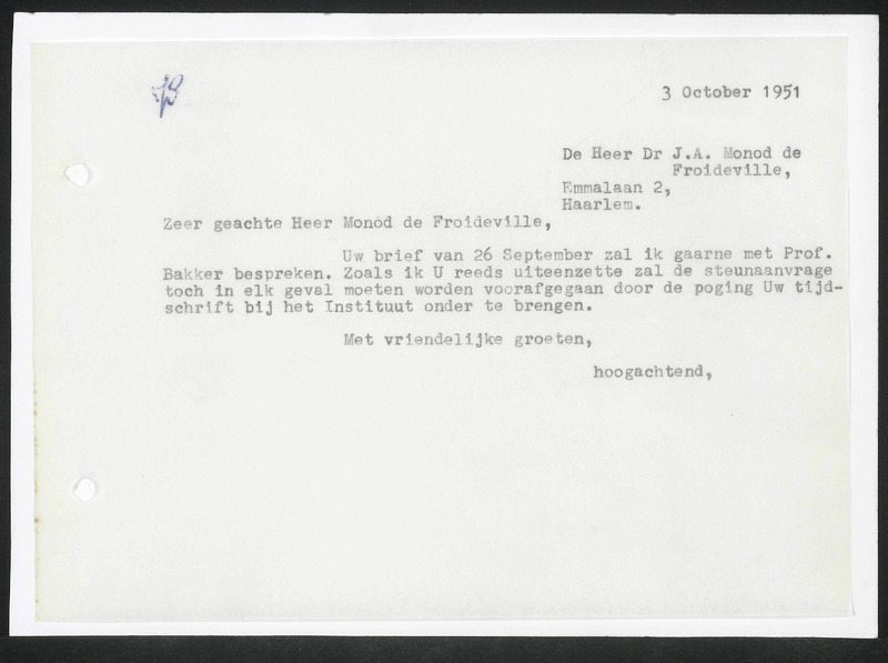 Letter to J.A. Monod de Froideville