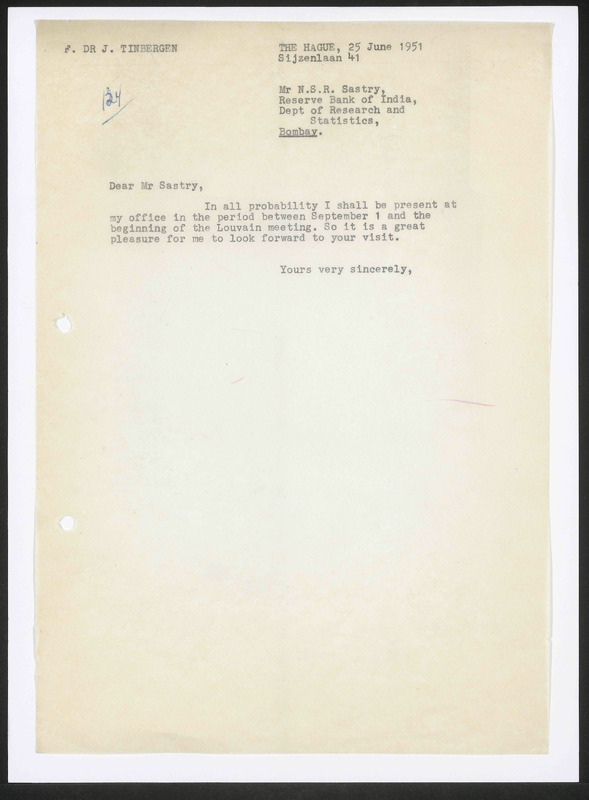 Letter to N.S.R. Sastry