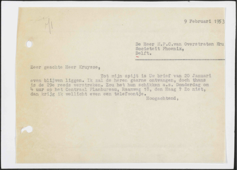 Letter to M.P.C. van Overstraten Krysse