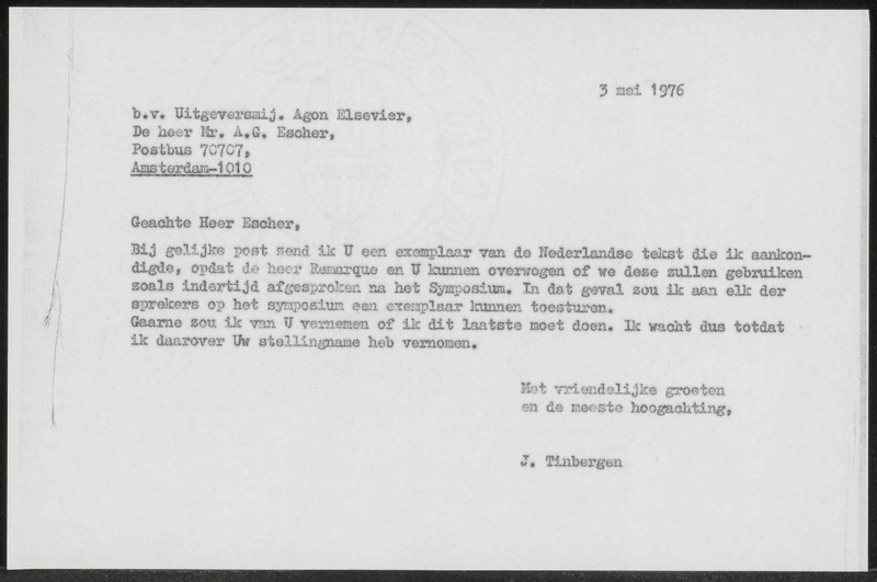 Letter to A.G. Escher
