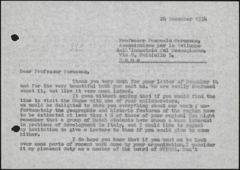Letter to Pascuale Saraceno