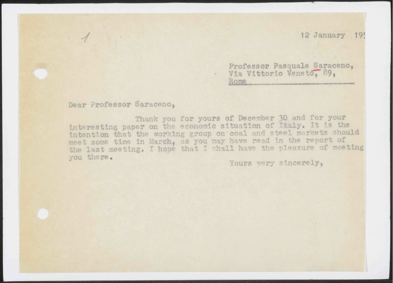 Letter to Pascuale Saraceno