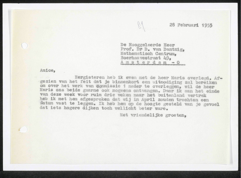 Letter to D. van Dantzig