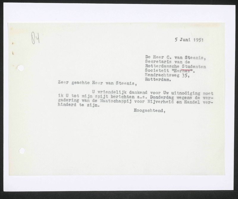 Letter to C. van Steenis