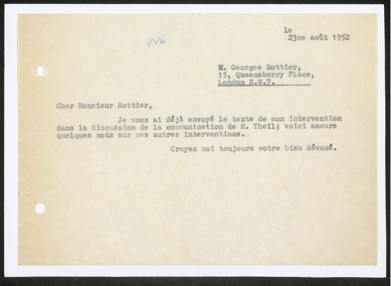 Letter to M.G. Rottier