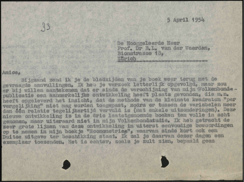 Letter to B.L. van der Waerden