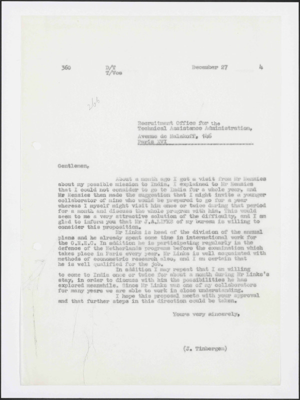 Letter to Technical Assistance Administration