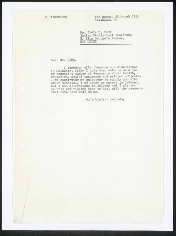 Letter to B.D. Pant