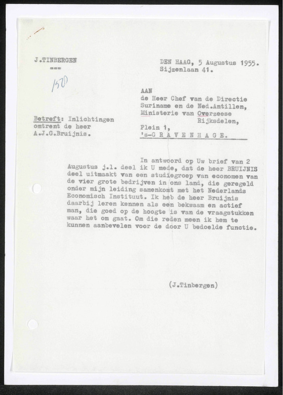 Letter to Ministerie van Overzeese Rijksdelen