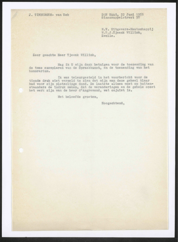 Letter to W.E.J. Tjeenk Willink