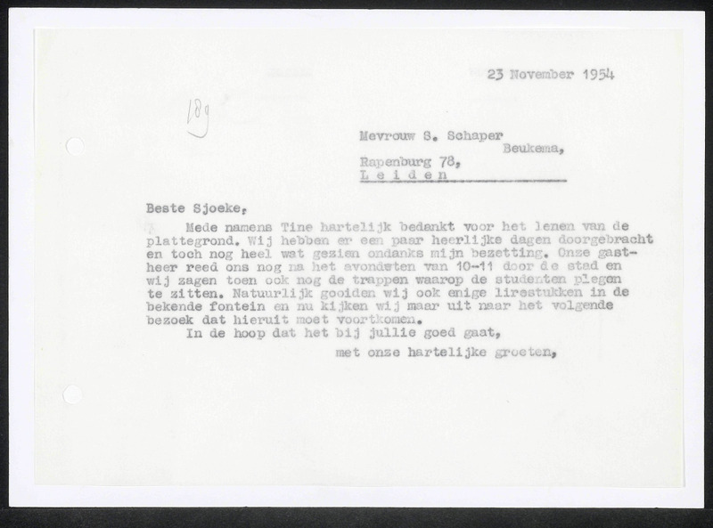Letter to S.J. Schaper-Beukema