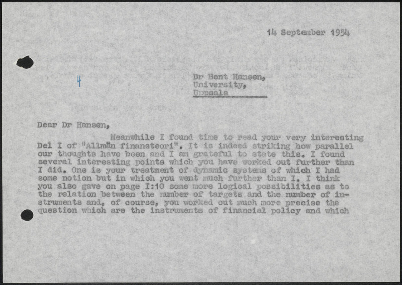 Letter to B. Hansen