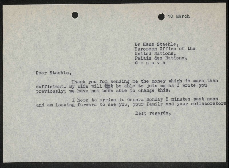 Letter to H. Staehle